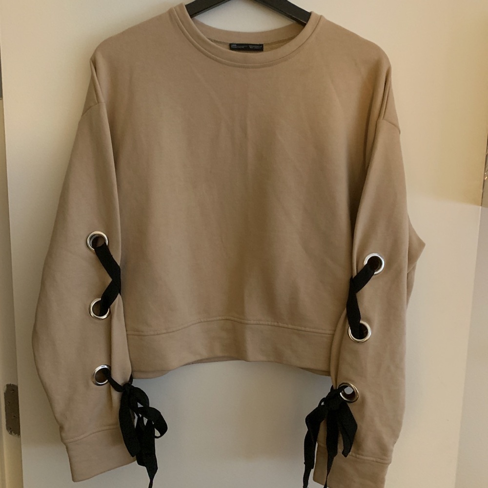 Zara blush pink lace up sweatshirt